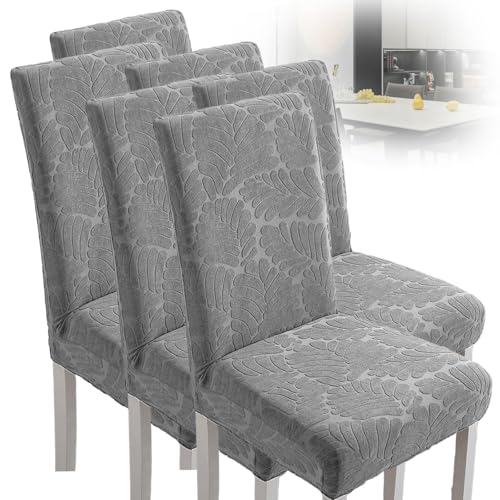 Tedkoo Juego de 6 Fundas para sillas de Comedor, elásticas, de Jacquard, para Comedor, Cocina, Banquetes, Restaurante, decoración del hogar(Light Gray)