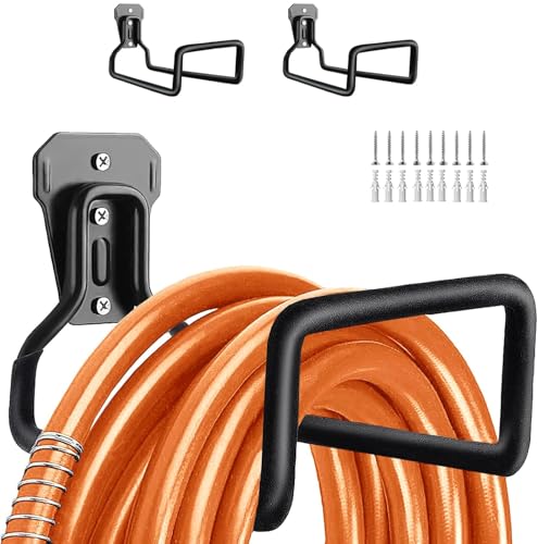 BIJOKETTEN Garden Hose Holder Wall Mounted, 2 Pack Heavy Duty Garden Hose Reels for Outside, Sturdy Water Hose Holder Hose Organizer Outdoor, Hook Rack for Garden Air Hose Cords Chairs Ladder