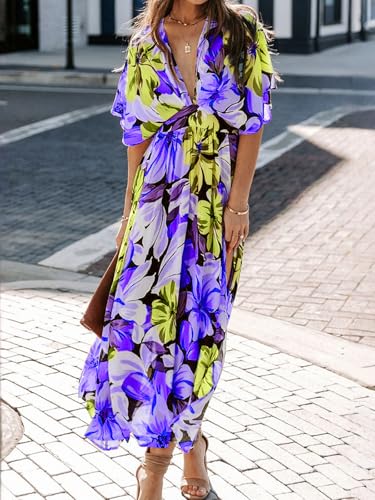 Womens V Neck Flutter Sleeve Boho Midi Dress Summer Wedding Guest Beach Party Long Dresses3