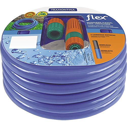 Mangueira Flex Azul em PVC 2 Camadas para jardim 30 m com engate rosqueado e esguicho - Tramontina