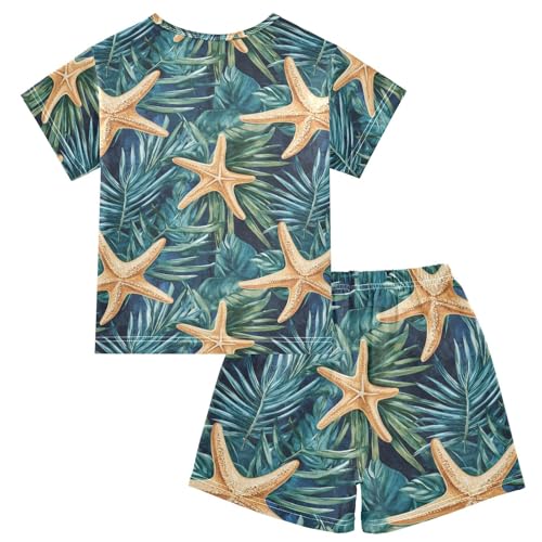 ALAZA Starfish Tropical Leaves Pajama Set Short Sleeve Sleepwear Soft Lounge Nightwear2