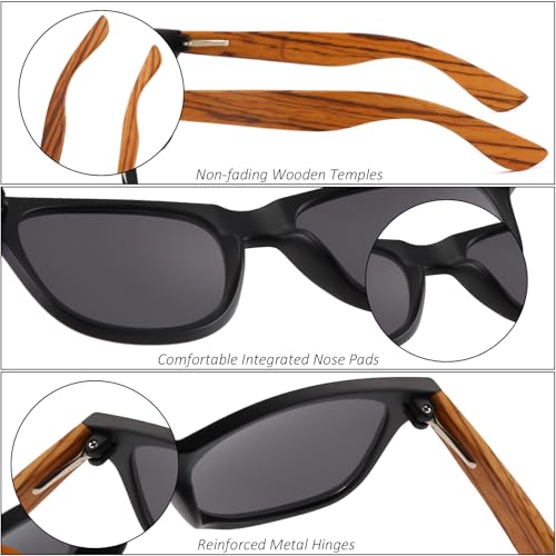 Long Keeper Wood Sunglasses for Men Women Classic Black Sunglasses Wooden Arms Mirrored Dark Shades 80's Retro Sun Glasses4