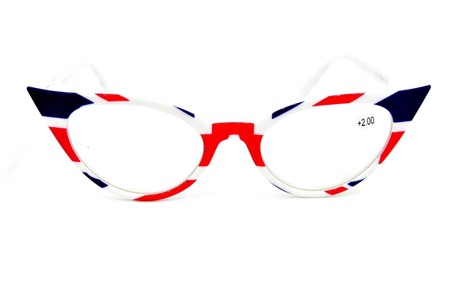 Fads & Fashions Unisex Union Jack Cat Eye Reading Glasses Retro 1950S 1960S Vintage Fashion Metal Hinges Mt57 (, 2.5)