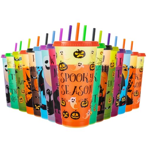 Halloween Decorations Color Changing Reusable Cups with Lids and ...