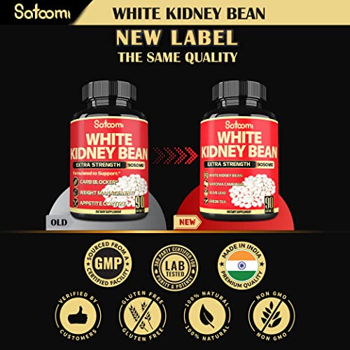 Pure White Kidney Bean Extract Capsules - 6 Herbal Ingredients 9050 Mg Equivalent - Support Carb Management, Starch Blocking With Coffee Bean & Green Tea - 90 Vegan Capsules For 3 Months #TOP6