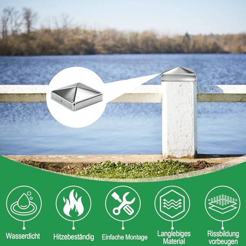 Scettar Pfostenkappe 9x9 cm 12 Stück mit 24 Schrauben, Verzinkte Metall Pfostenkappen in Pyramidenform, Zaunpfosten Kappen, Abdeckkappen für Holzpfosten, Witterungsbeständige Schutzkappe