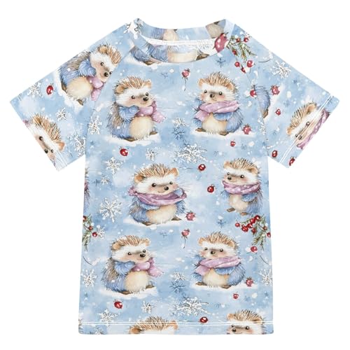 ALAZA Kids Rash Guard Girls Boys Toddler Swim Shirts Short Sleeve Hedgehog Snow UPF 50+ 3T