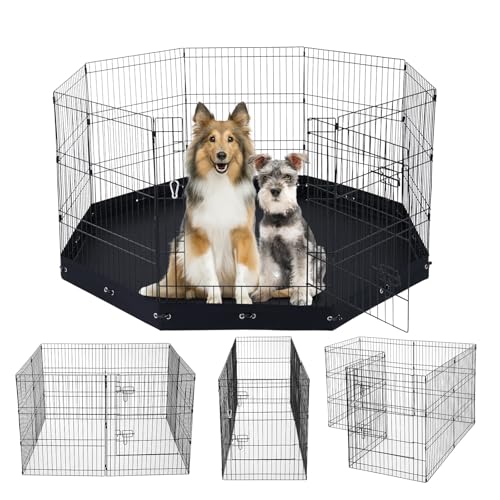 VEVOR Recinto per Cani, Confezione da 8 Pannelli, 760 mm x 610 mm Box per Cani Pieghevole in Metallo, per Interni Esterni con Porta, Tappetino in Tessuto Oxford 600D, per Cani e Altri Piccoli Animali