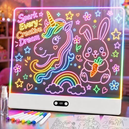 Image of LED Drawing Board for Kids, 16 Inch Rechargeable Light Up Note Board, 8 Colors & 3 Dynamic Modes, 6 Brightness, Dry Erase Glow Art Pad with Stand, Birthday Gifts,Home,Office for Girls & Boys