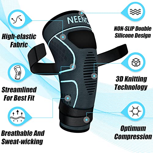 Image of NEENCA 2 Pack Knee Braces with Strap for Best Fit, Professional Knee Compression Sleeves Support for Knee Pain, Running, Work Out, Gym, Arthritis, ACL, Joint Pain Relief, Injury Recovery, Sports- Pair