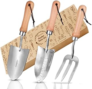NHOWIN 3Pcs Garden Tools Set-Thicken Stainless Steel Heavy Duty Gardening Tools, Including Hand Trowel, Transplanter, Hand Fork, Ideal Outdoor Gardening Gifts for Men & Women