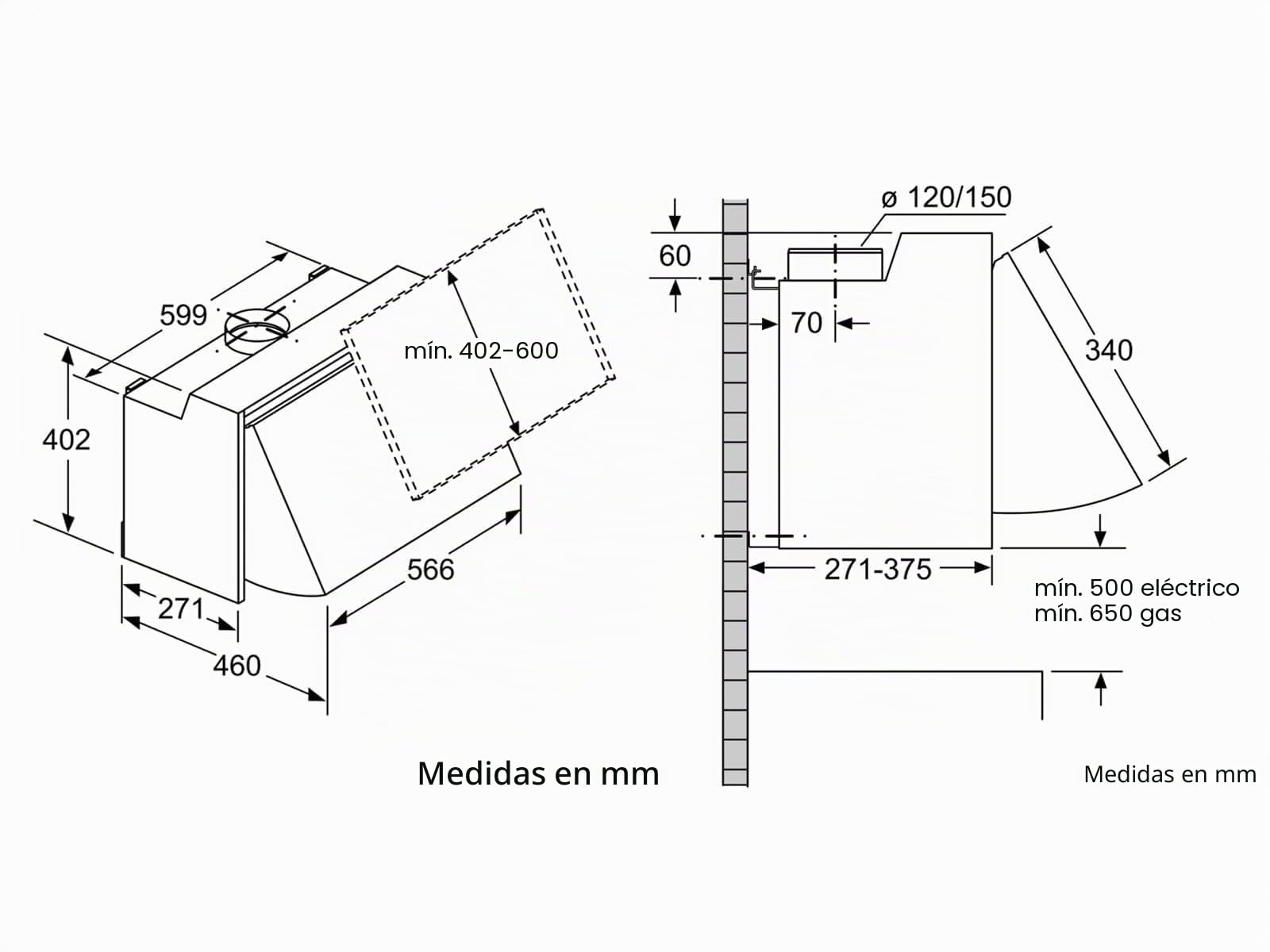 Bosch DEM66AC00 Serie 2 - Campana intermedia (60 cm de ancho, circulación y salida, iluminación LED uniforme, interruptor de pulsador, 3 niveles de potencia, filtro de grasa metálica, apto para