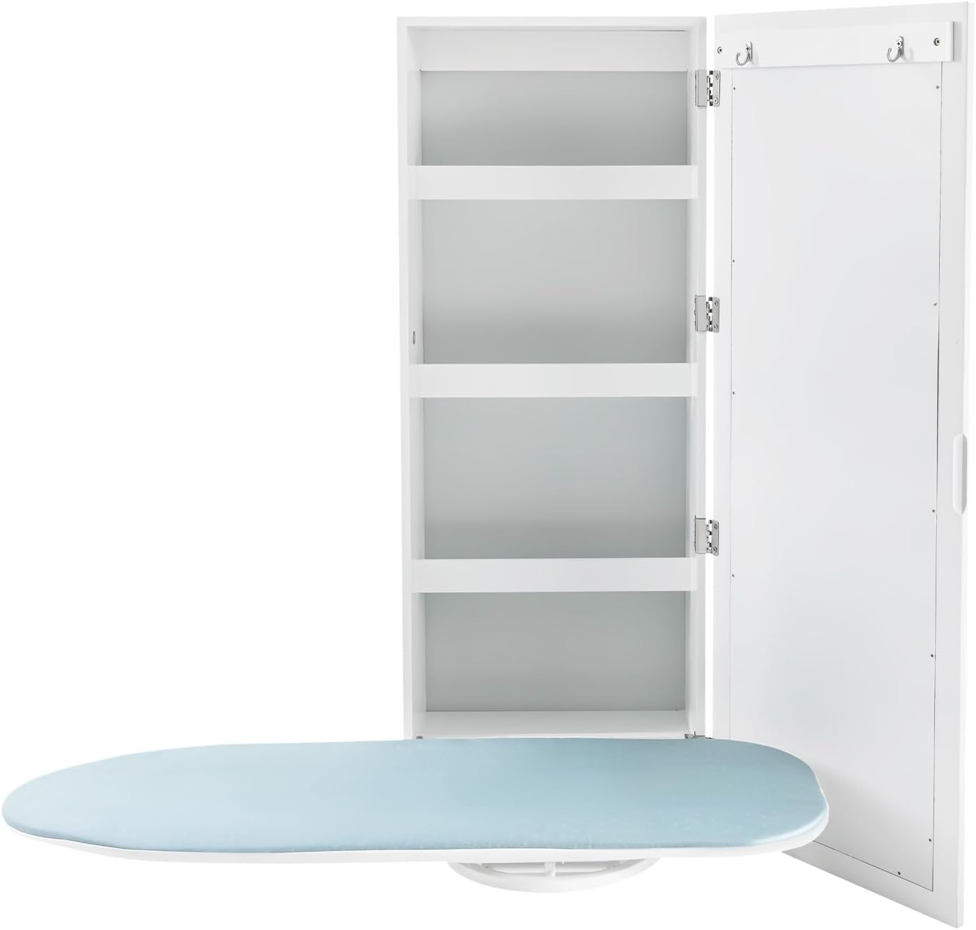 Wall-Mounted Ironing Board Cabinet with Storage Shelves & Door, Built in Foldable Ironing Board, Wall Hanging Ironing Storage Station for Bedrooms Laundry Rooms Apartments Small Spaces