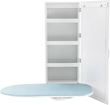 Wall-Mounted Ironing Board, Ironing Board Cabinet, In-Wall Recessed Ironing B-oard Cabinet with Storage Shelves, Built in ironing Board & Folding Support Leg, Wall-Mounted Mirrors, 180 Rotation