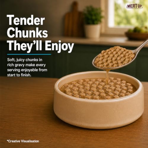 Image of Meat Up Adult Wet Dog Food, 16 Pouches x 70g, Total 1.12kg | Real Chicken in Gravy | Healthy Digestion | Promotes Health & Vitality | Complete and Balanced Meal