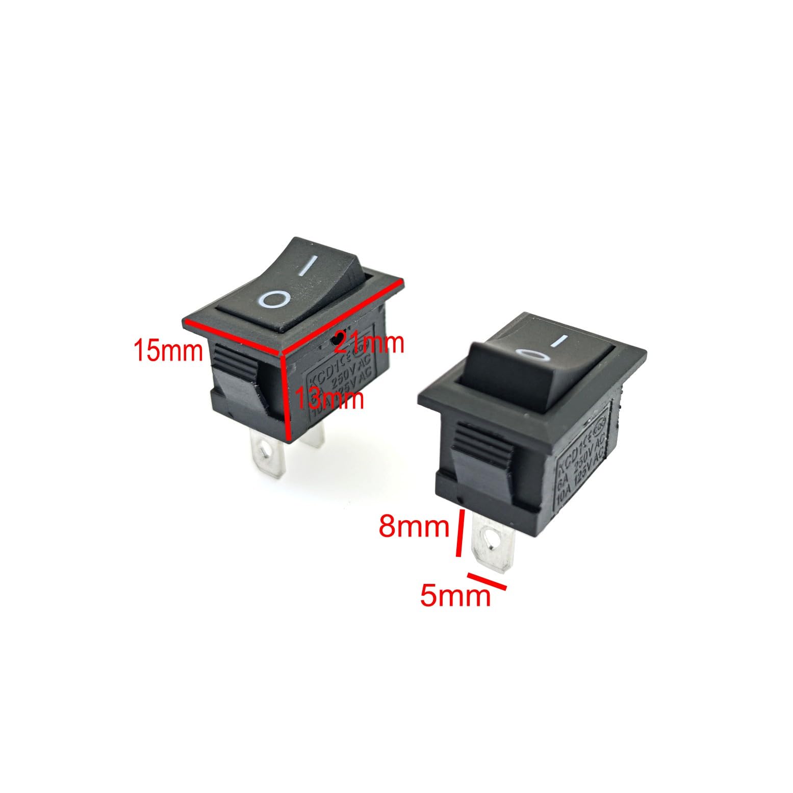 Set 10 Mini Interruttori A Bilanciere On/Off 12V - 2 Pin, 2 Posizioni - Con Coperture Protettive Nere - 5
