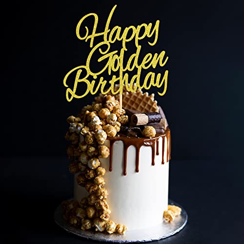 Arthsdite Happy Golden Birthday Cake Topper - 1/10/15/16/18/21/25/30/40 Birthday Cake Topper, 30/35/40/45/Birthday Cake Topper,1St/21St Birthday Cake Topper, 50/60/70/80/90Th Birthday Cake Topper #TOP5