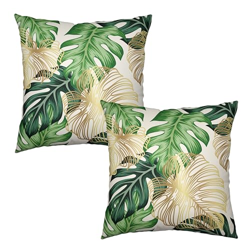 Cryfox Summer Tropical Green Leaves Pillow Covers 18x18 Set of 2 Palm Leaf Decorative Outdoor Throw...