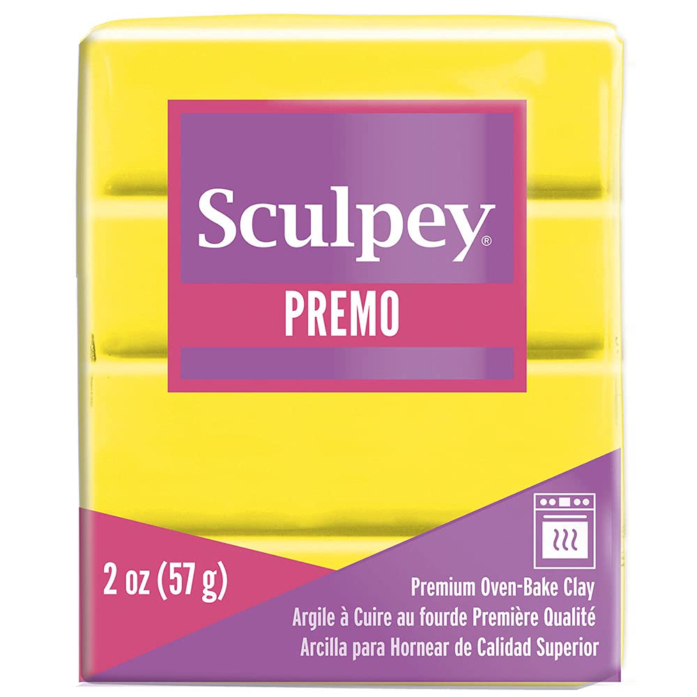 Polyform Sculpey Premo Polymer Oven-Bake Clay, Zinc Yellow, Non Toxic, 2 oz. bar, Great for jewelry making, holiday, DIY, mixed media and home décor projects. Premium clay perfect for clayers and artists.