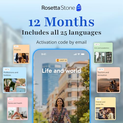 Image of Rosetta Stone Sapphire Learning Software, ALL 25 Languages Included, 12 Month Subscription, Compatible with PC, Mac, iOS, Android, Online Code, Learn to Speak Spanish, French, English, Japanese, German, Italian and More