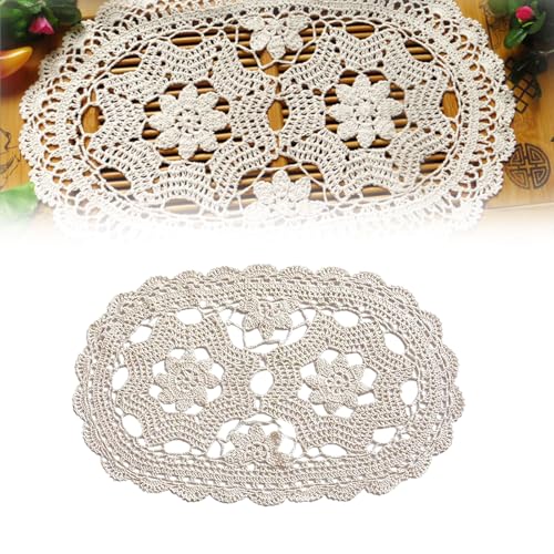 Geklöppelt Handgehäkelte Tischläufer, Oval Baumwolle Placemat, Vintage...