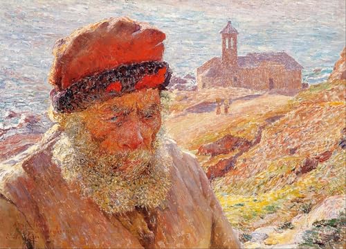 Tableau Ampelio Vieux Pêcheur de Bordighera Emile Claus décoration chambre 60x90cm