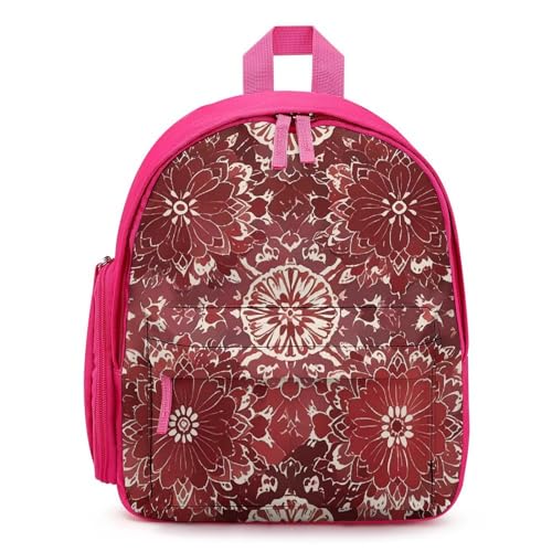 Bohemian Style Deep Red Flowers Backpack for Men Women, Durable Small Bookbag Lightweight Daypack for Travel, Hiking, Pink-style