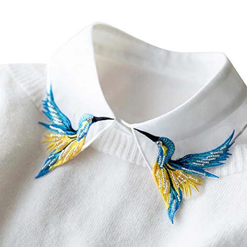 Shinywear Beads Embroidered False Shirt Collar Casual Detachable Lapel Retro British Dicky White #TOP1
