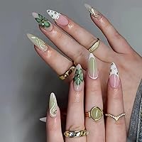 MouyouGlow Press On Nails – Kurz, Quadratisch, Blau, 3D-Design, Wiederverwendbar, 10 Stück