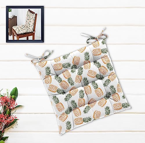Image of Cotton Shell with Cotton Filled Printed Chair Cushion - (40 X 40 cm, Fruit Pineapple)