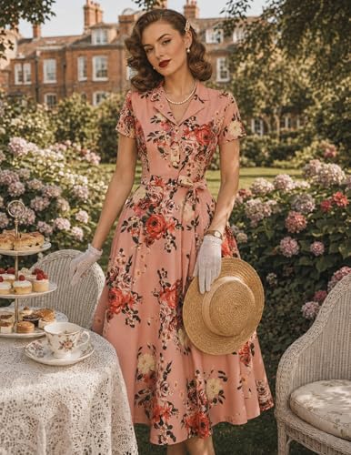 Image of Wedtrend Women's Vintage Tea Dress, Short Sleeve Cocktail Party Dress Work Church Casual Dress
