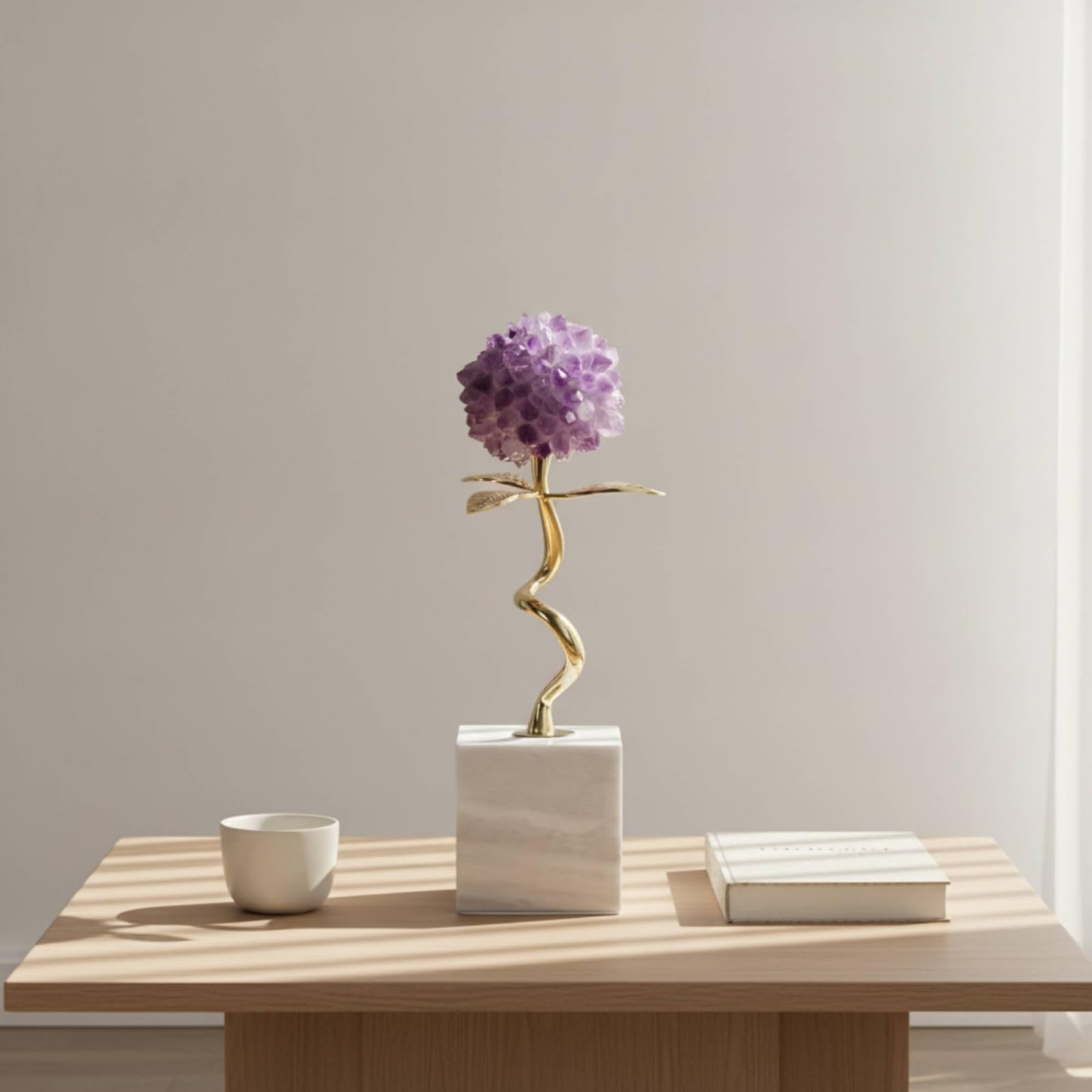 F Fityle Pieza de Exhibición de Cristal Flor de Amatista Escultura Decorativa Estatua Floral con Base de Mármol y Estructura Estable Textura Facetada y Acabado, Tall Style