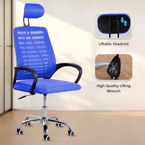 Image of Casa Copenhagen,Mesh Office Desk Chair,Rocking Chairs Ergonomic Computer Chair Adjustable High with Headrest and Comfortable Armrest Swivel Chair - Star Blue & Jet Black Handle