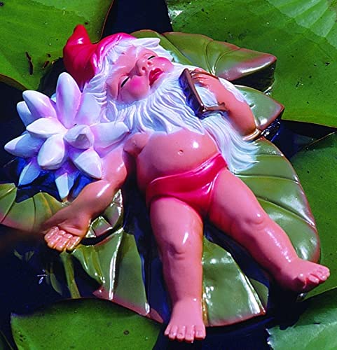 Gartenzwerg auf Schwimmblatt Figur Zwerg Urlauber L 31 cm Gartenfigur Teichfigur aus Kunststoff Cover
