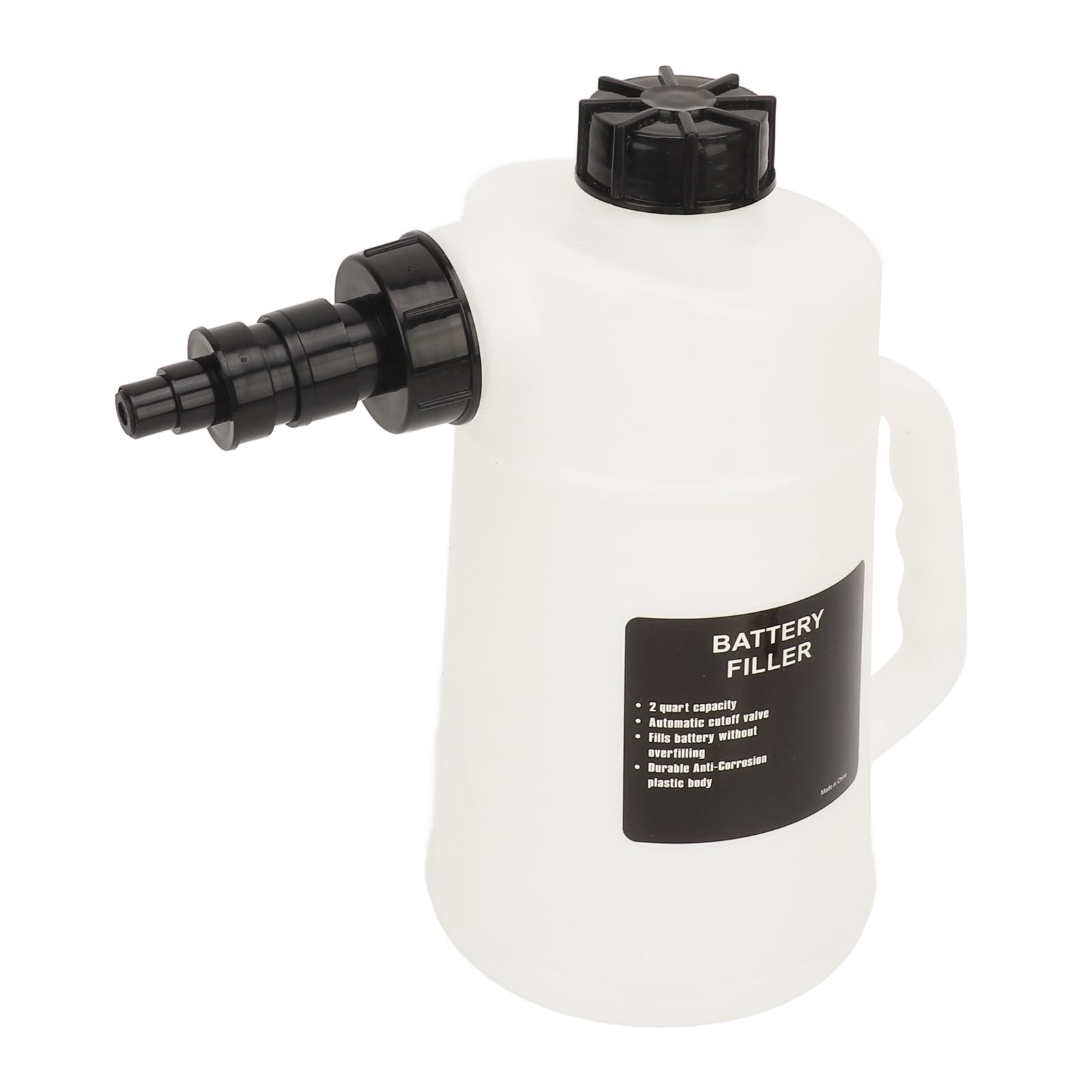 RASTKY 2 Liter Battery Liquid Filling Jug, Drip Auto Shutoff Valve for Carts, Lightweight and Portable