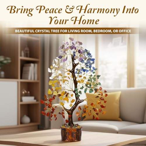 Image of JD FRESH 200 Beads Crystal Tree /7 Chakra Crystal Tree /Showpiece Good Luck and Positive Energy /Showpiece for Living Room /Natural Healing Gemstones Money Tree /Lucky Tree for Good Luck (Multicolor)
