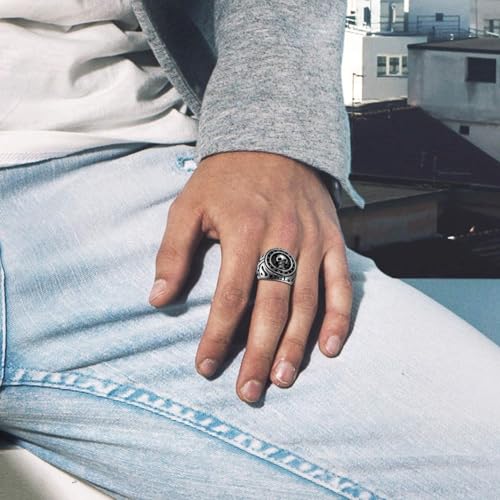 OIDEA 2PCS Bikers Stainless Steel Gothic Skulls Ring Black Silver4