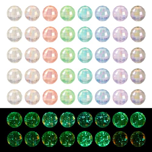 Spritewelry 80Pcs Luminous Acrylic Beads Glow in The Dark Acrylic Disco Beads Rainbow Faceted Round Chunky Bubblegum Beads Loose Spacer for Jewelry Making 16mm