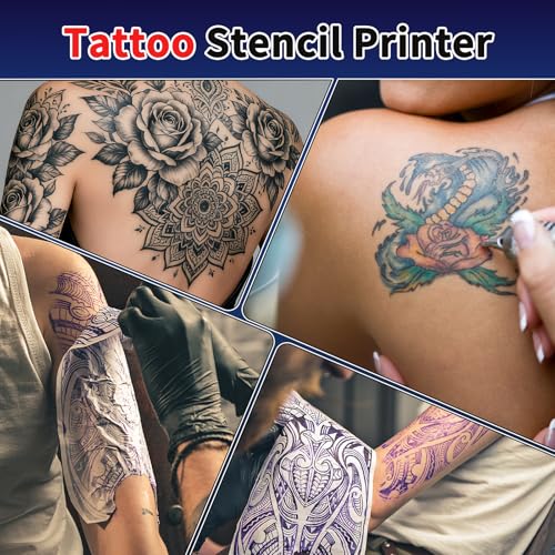Rongta Tattoo Stencil Printer, Wireless Tattoo Machine, Tattoo Supplies for Perfessional and Beginners, Bluetooth/USB Connectivity, 5pcs Free Stencil Paper Included, Black