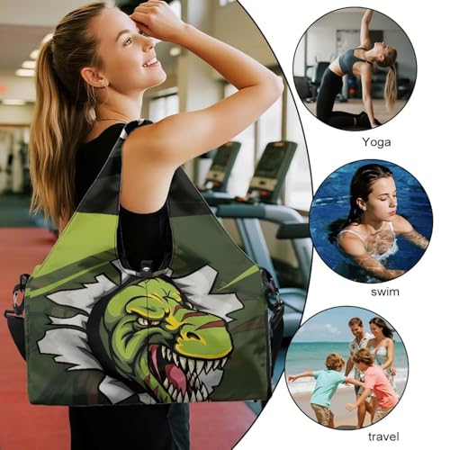 Dinosaur Mens Gym Duffle Bag Double Zipper Gym Bags for Men with Shoe Compartment, Yoga Mat Carrier, Mens Small Gym Bag for Running Swimming Pilates3