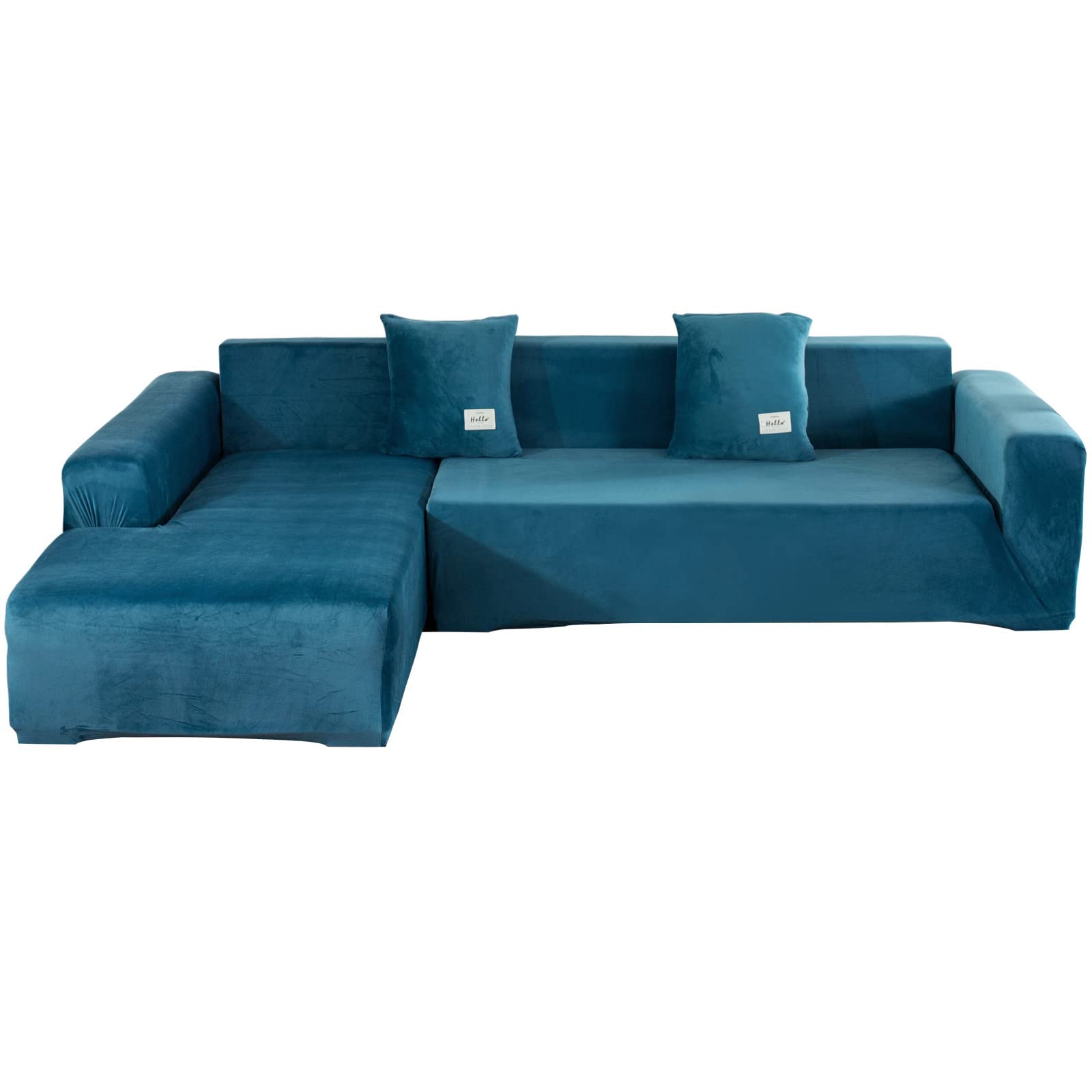GKXLH L Shape Sofa Cover 3 Seater - Soft Velvet L Shape Sofa Slipcovers 3 Seater + 3 Seater Couch Covers Furniture Protectors with 4 Cushion Covers for L Shaped Sectional Sofa (Blue, 3 + 3 Seater)