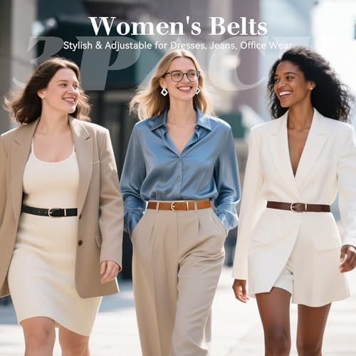 Image of VONMELLI 3 Pack Women's Belts for Jeans Pants Fashion Gold Buckle Ladies Dress Belt
