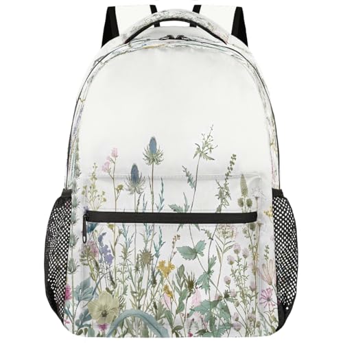 Backpack for Kids Boys Girls Women Men, Wildflowers Leaves School Laptop Backpacks Casual Daypack Travel Rucksack Bookbag for Adults - Main Image