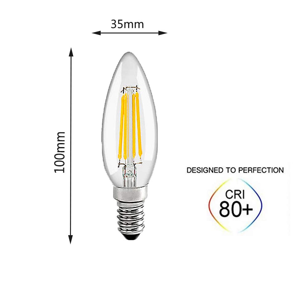E14 4W Bombillas LED Vela(Equivalente a Lámpara Halógena de 40W)2700K de Iluminación Blanco Cálido,Bombilla de Filamento LED No Regulable AC220-240V [Clase Energética A ++] 20 Paquetes