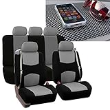 FH Group All-Purpose Built-in Seatbelt Seat Covers Full Set with Gift – Universal Fit for Cars Trucks & SUVs (Gray/Black) FB351115