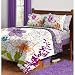 Purple, Green, Orange & White Girls Multi Flower Full Comforter Set (7 Piece Bed In A Bag)