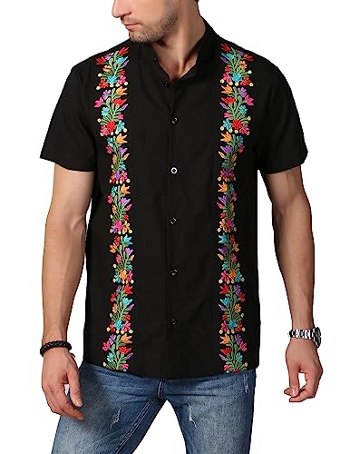 Mexican Shirts for Men Traditional Men's Guayabera Dress Shirts Mens Button Up Band Collar Dress Shirt Fiesta