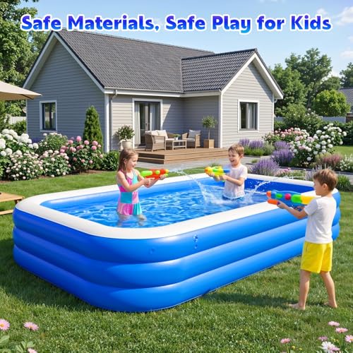 Image of MoKo Inflatable Swimming Pool with Canopy, Large Blow Up Pool with Shade for Adults Kids Kiddie Toddler, 102 inch x 65 inch x 23 inch Big Foldable Family Above Ground Pools for Backyard Garden, Blue /White