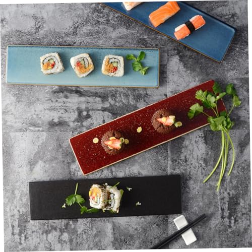 Plato rectangular de porcelana para sushi color rojo miniatura 6