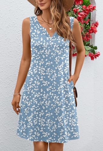 Image of Ladlop Summer Dresses for Women 2026 Beach Loose Casual A Line Dress Sleeveless V-Neck Sundress with Pockets
